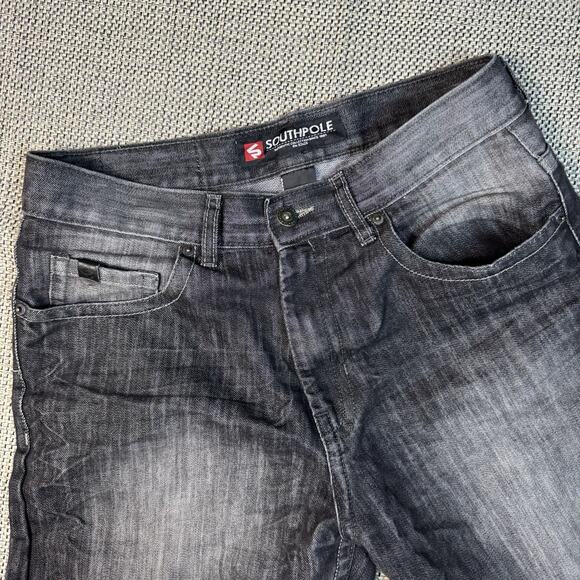 Southpole Jeans Mens 32x30 Black Straight Denim Pants Y2K Streetwear Whiskered - Picture 5 of 7